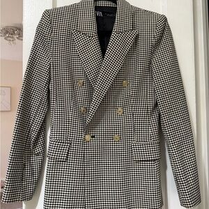 Zara Houndstooth Blazer with Gold Buttons